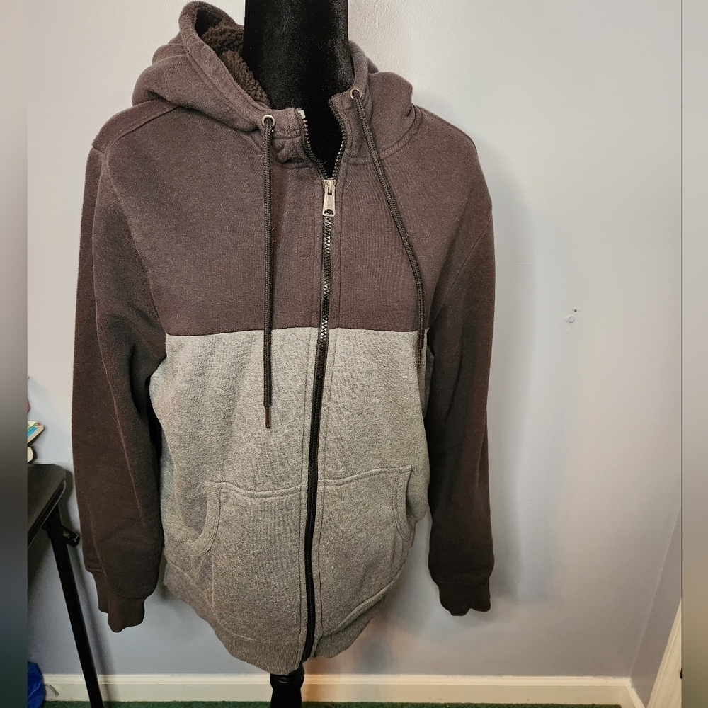 George Men's(38-40) Faux Sherpa Fleece Lined Jacket With Hood Black Soot/Charcoa